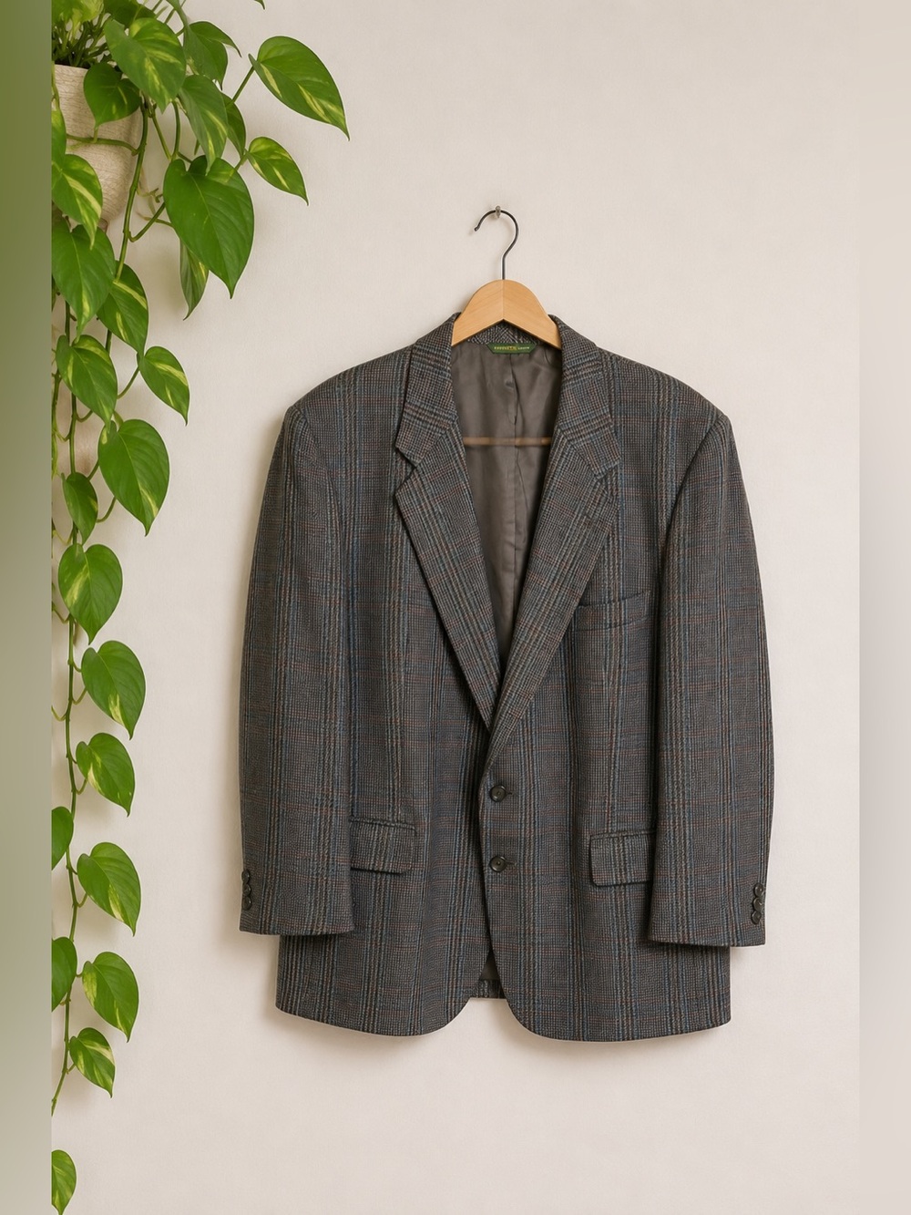 Vtg Alexander Julian Colours Gray Plaid Wool Cashmere Tweed Blazer 46R Classic